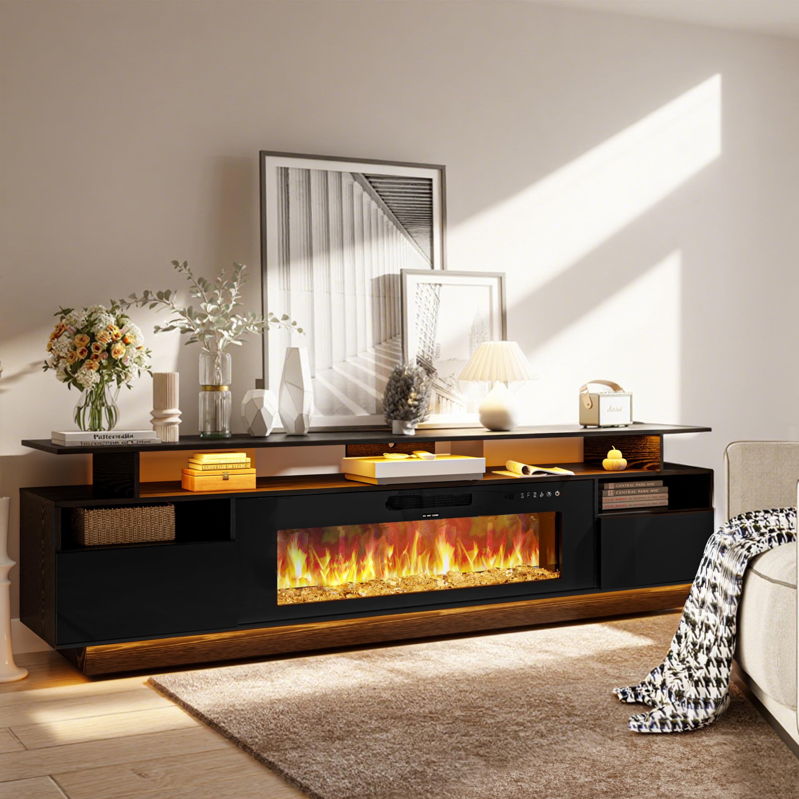 70" Electric Fireplace TV Stand with LED Lights