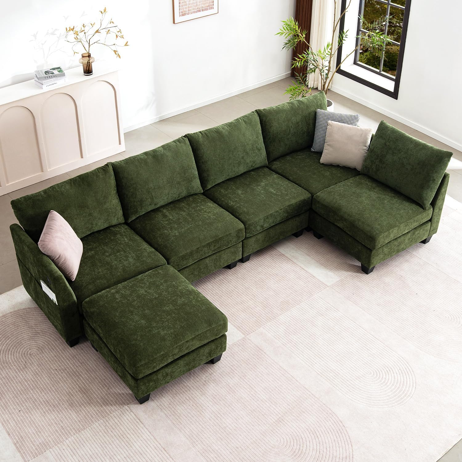 124" Modular U-Shaped Sectional Sofa with Storage Ottoman