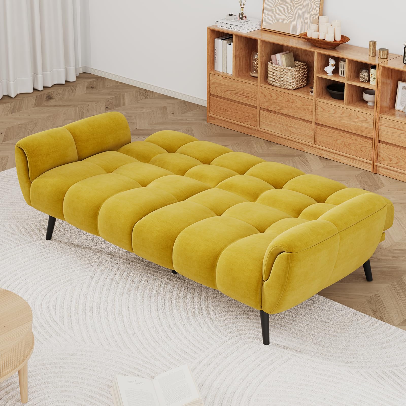 Convertible Futon Sofa Bed 76.77" Modern Linen Sleeper Couch