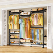 Wall Mounted Clothes Rack with 8 Shelves and 4 Hanger Rods