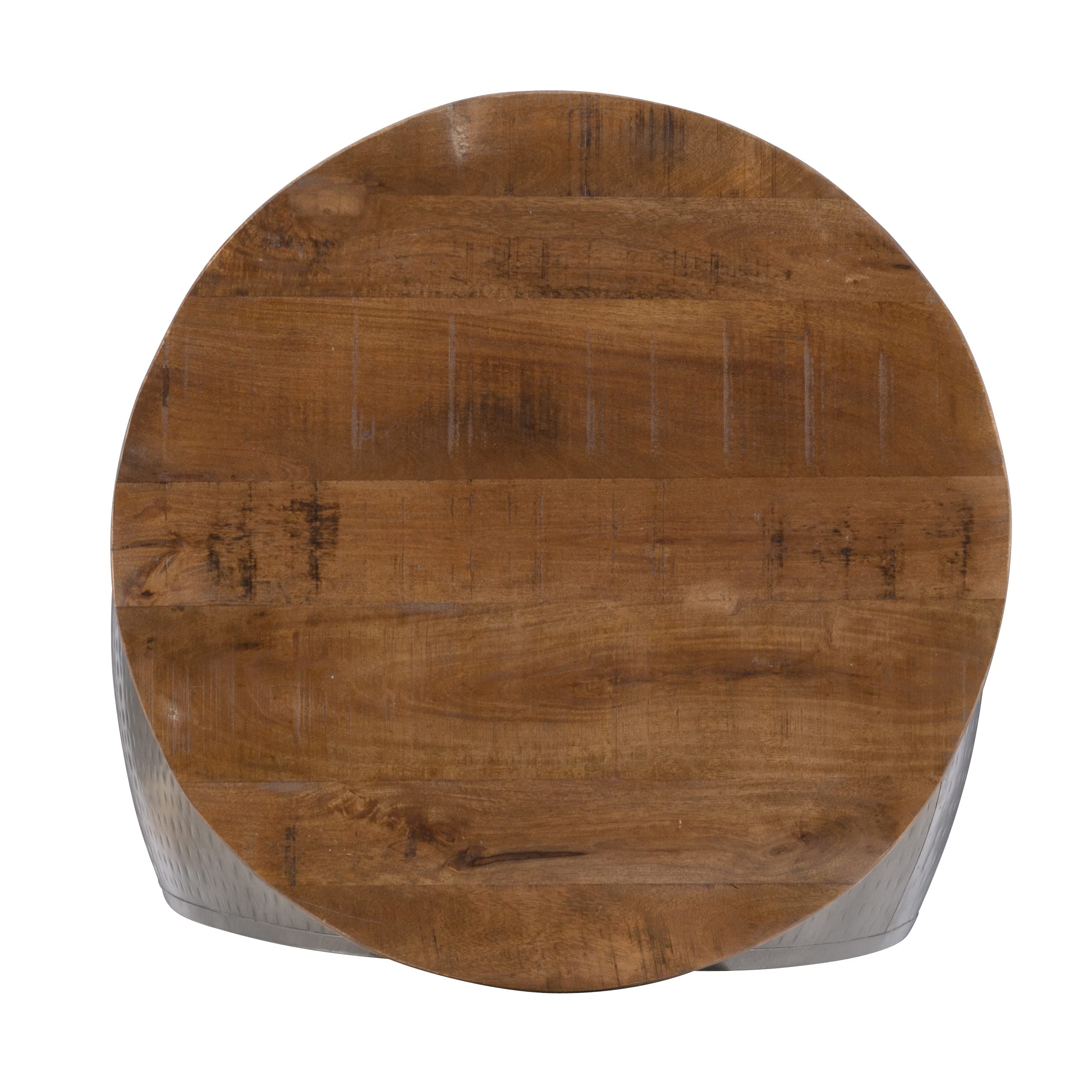Hammered Silver Drum Table with Natural Wood Lift Top