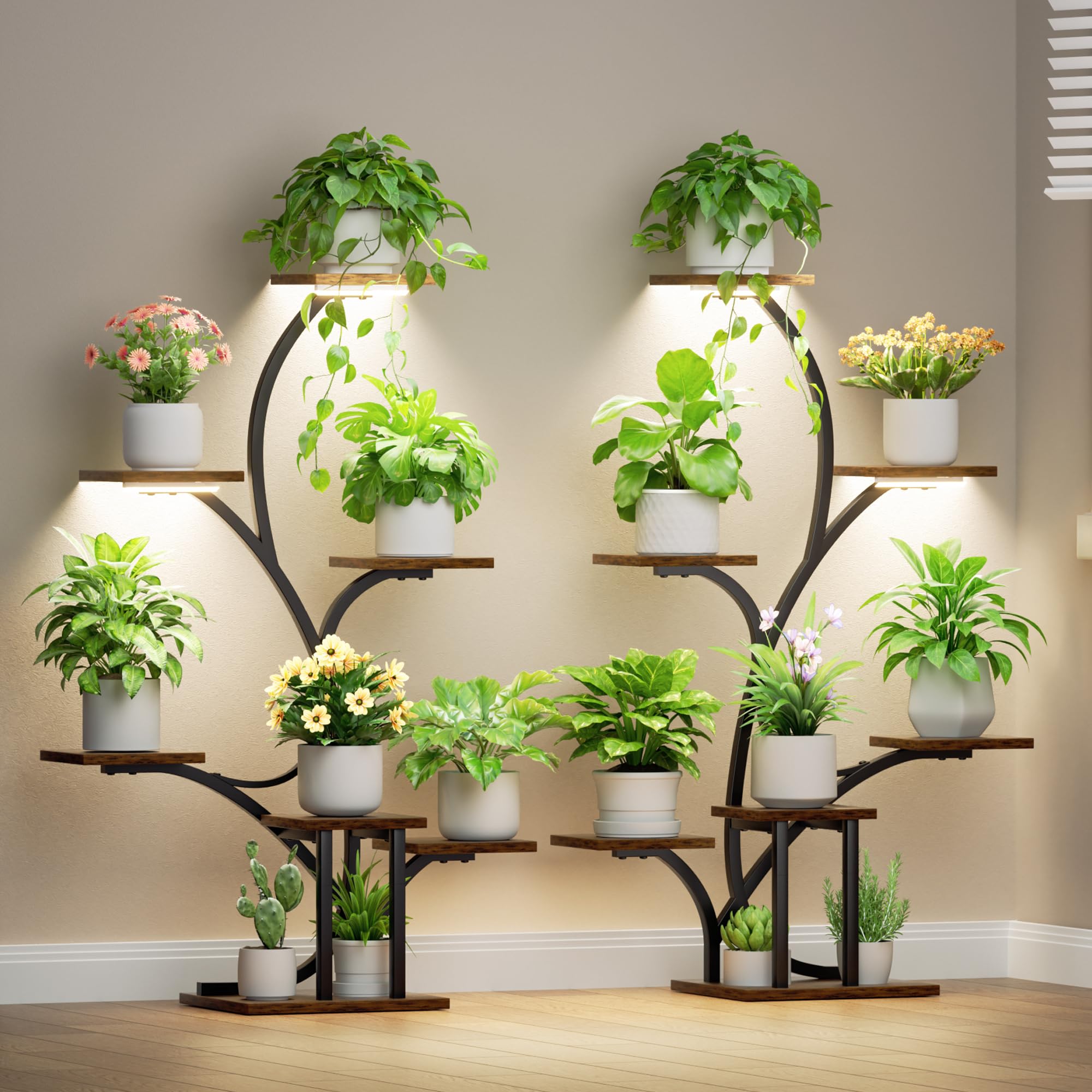 7-Tier Plant Stand with Grow Lights 2-Pack Black