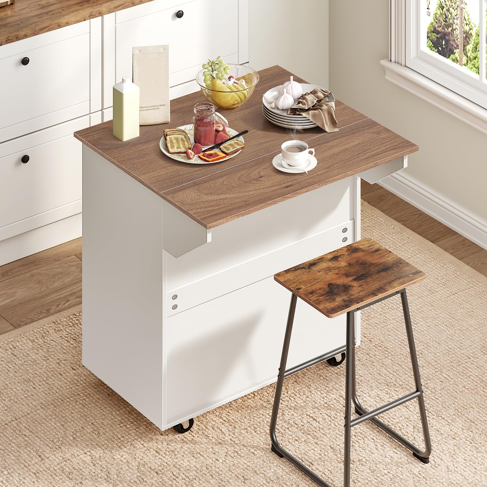 Kitchen Island Cart on Wheels with Drop Leaf and Storage