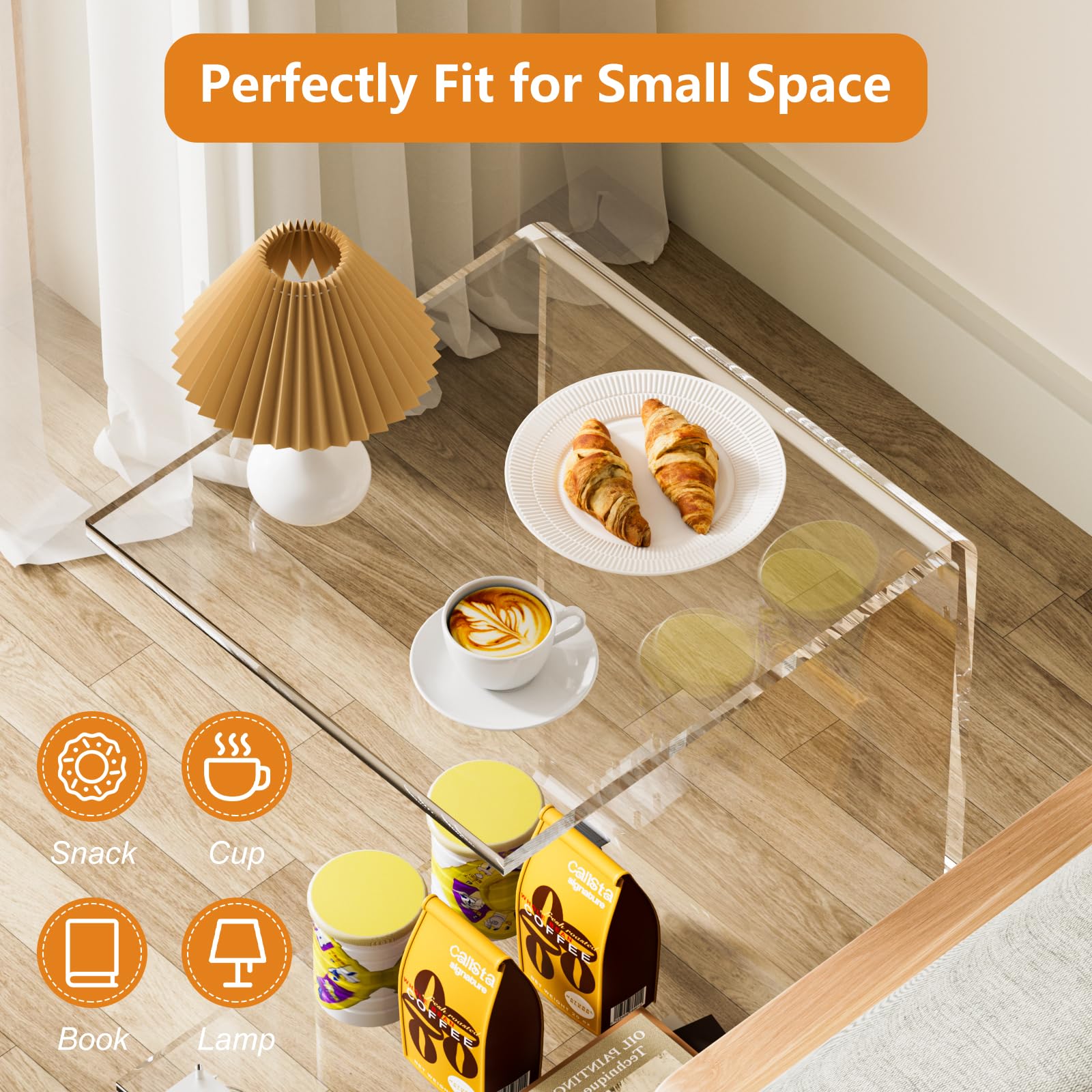 Acrylic C-Shaped Side Table with Wheels