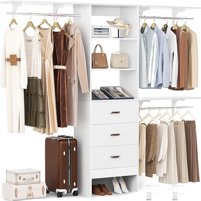 8FT Closet Organizer System with Drawer and Shelving Tower