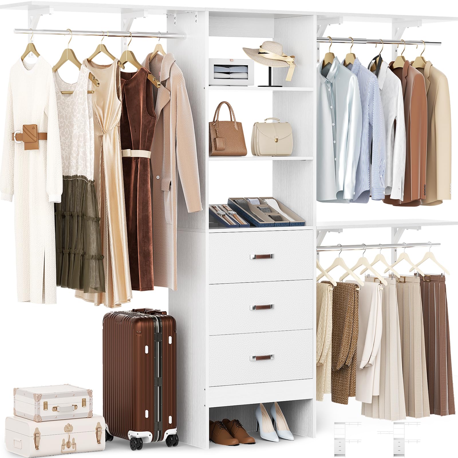8FT Closet Organizer System with Drawer and Shelving Tower