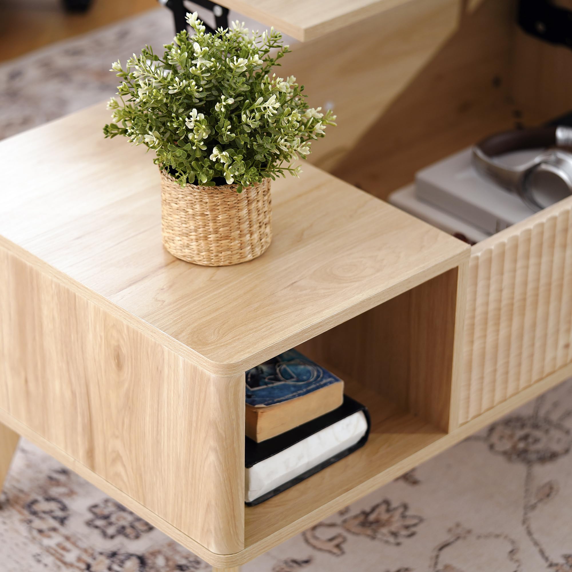 Fluted Lift Top Coffee Table with Storage