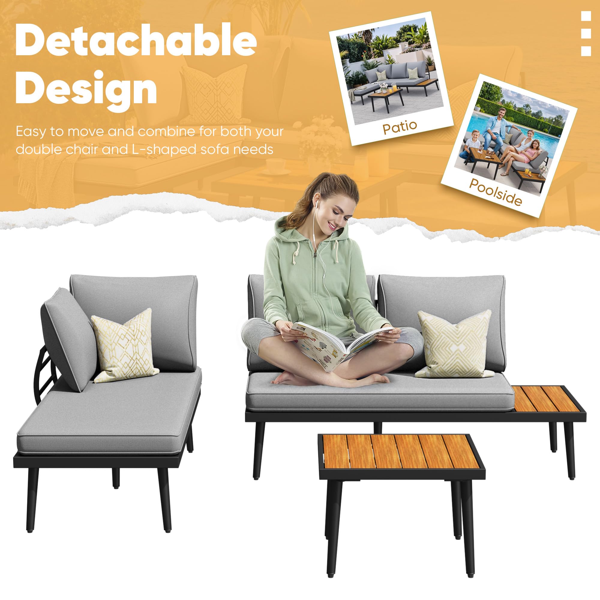 Outdoor L-Shaped Sectional Sofa Set with Coffee Table