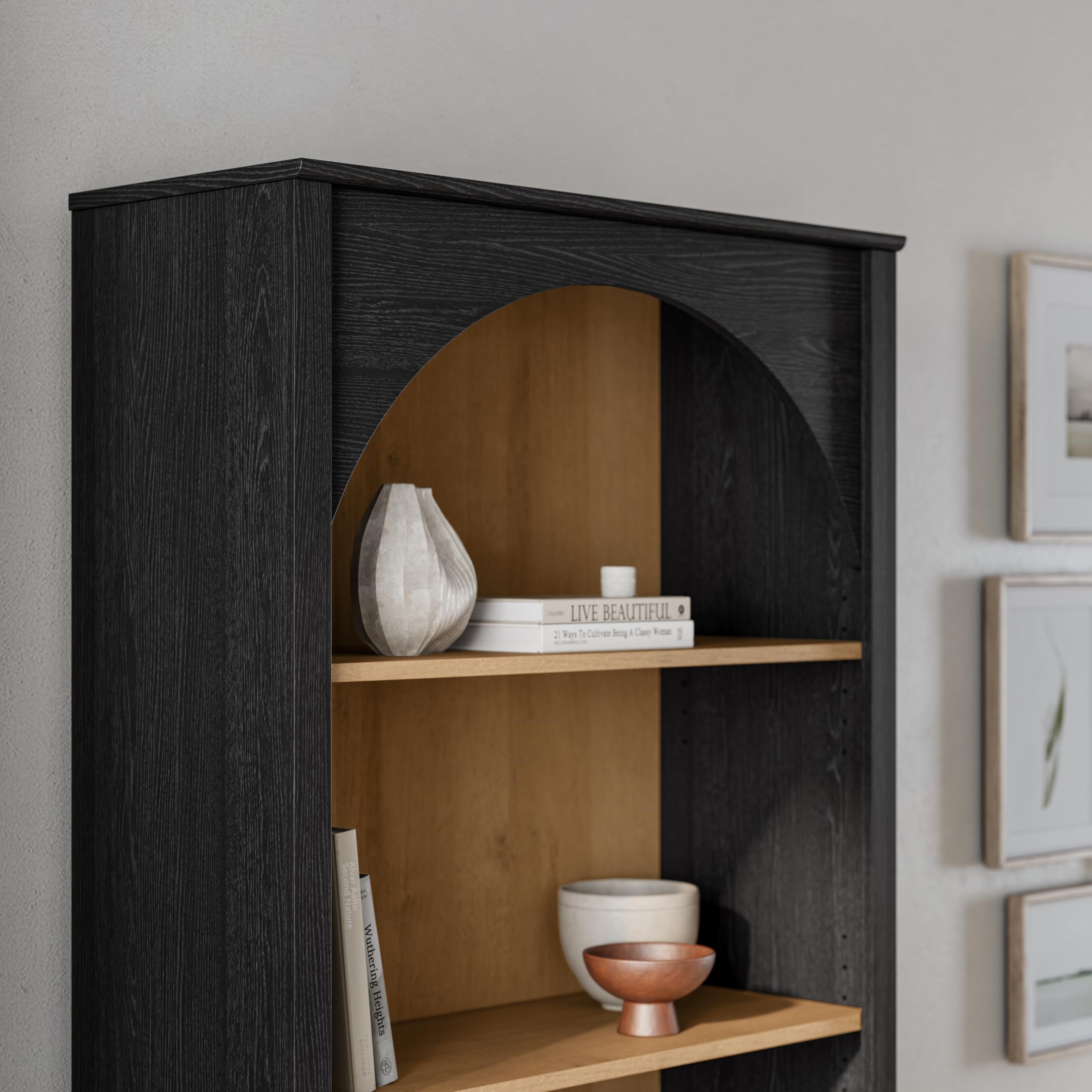 Arched Bookcase 78" Tall 5-Tier with Adjustable Shelves