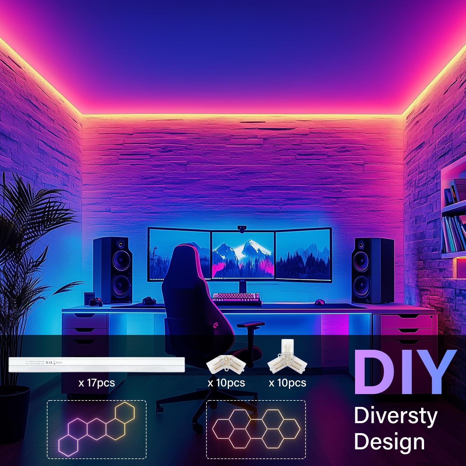 Hexagon RGB LED Wall Lights with Music Sync
