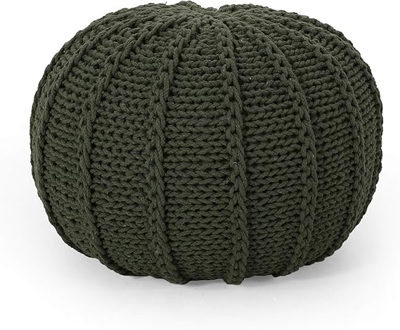 Modern Knitted Cotton Round Pouf Dark Blue