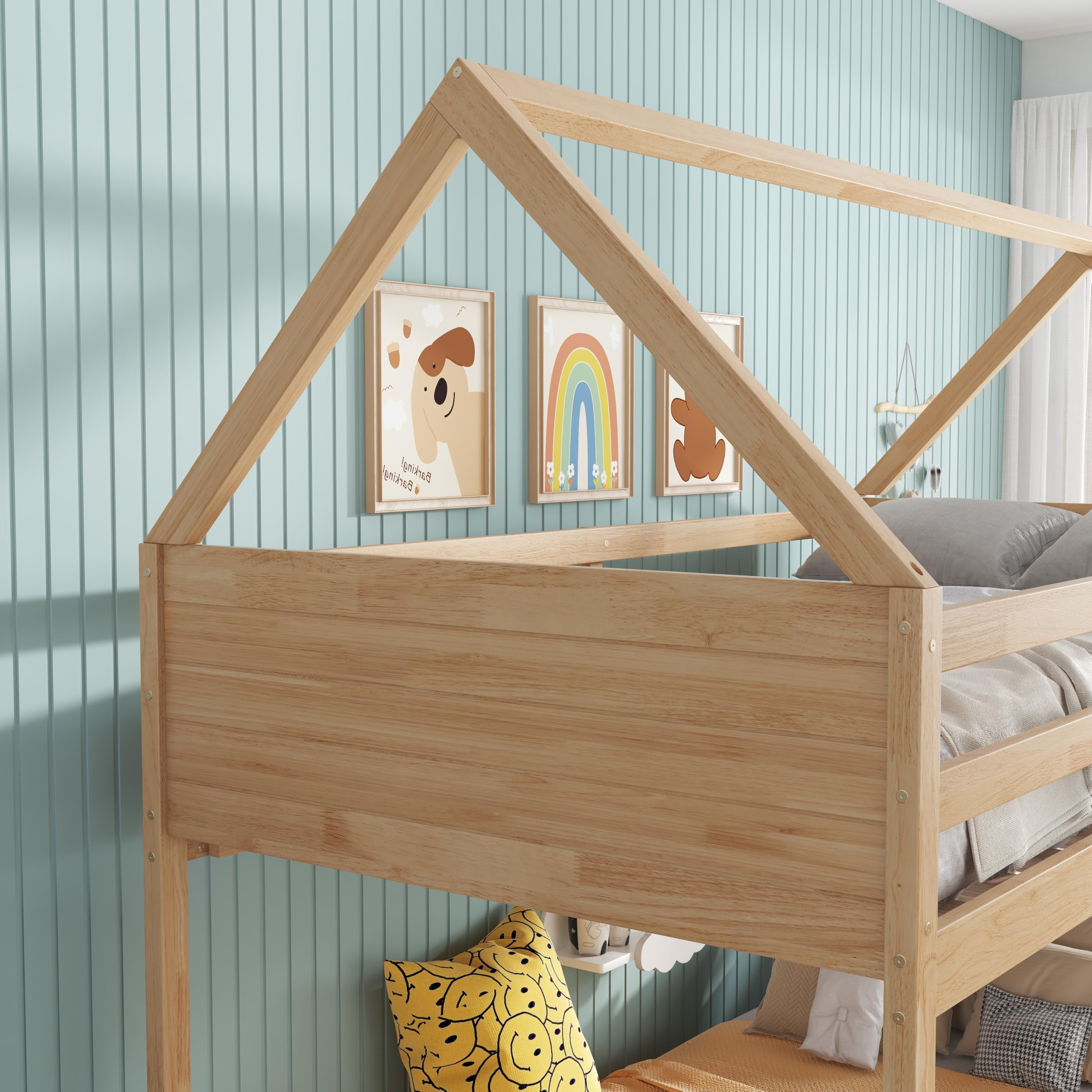 Twin Over Twin House Bunk Bed with Ladder