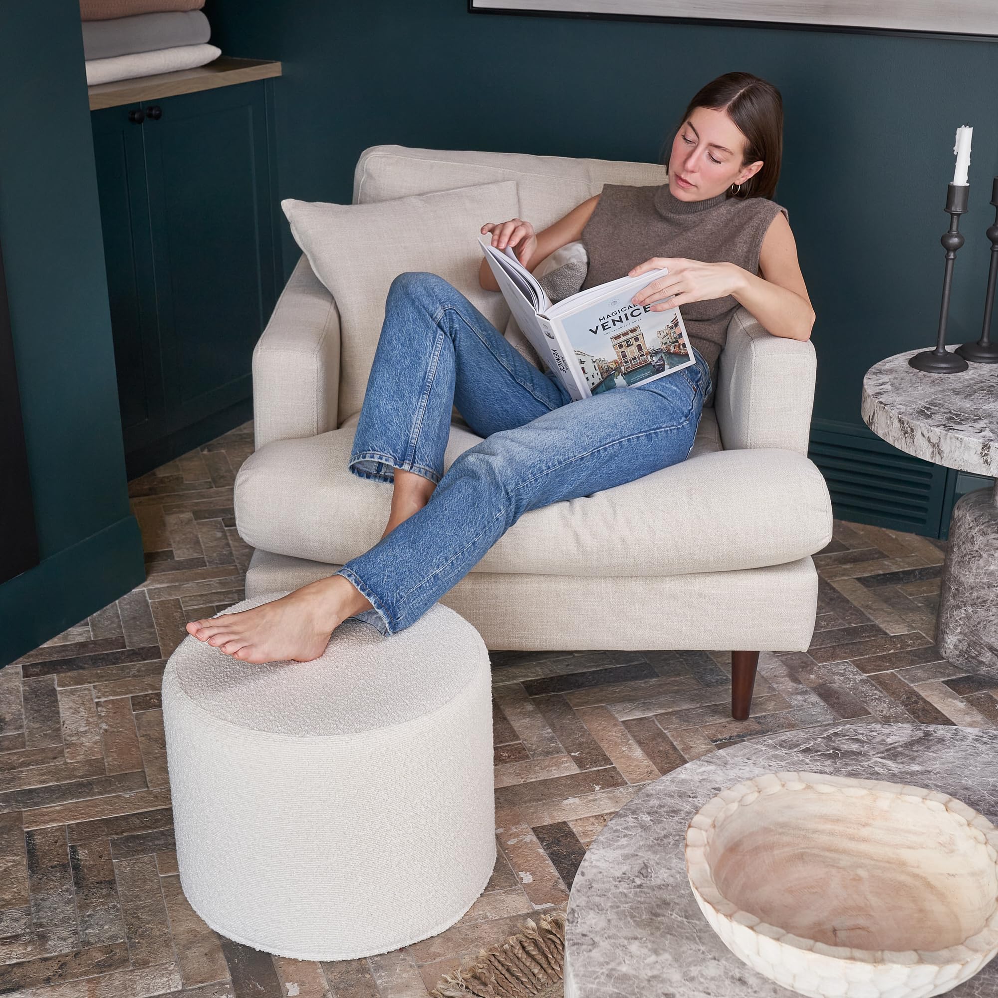 Boucle Pouf Ottoman Footrest