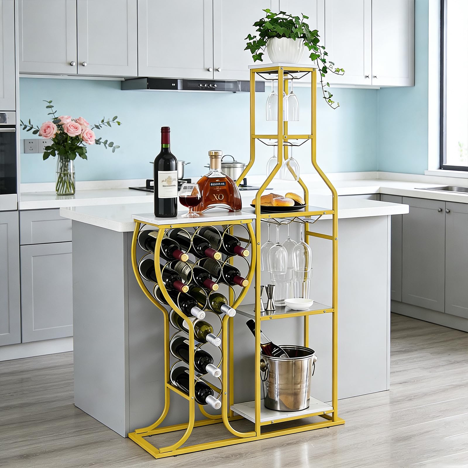 5-Tier Wine Rack Freestanding Floor 11 Bottles Storage Cabinet