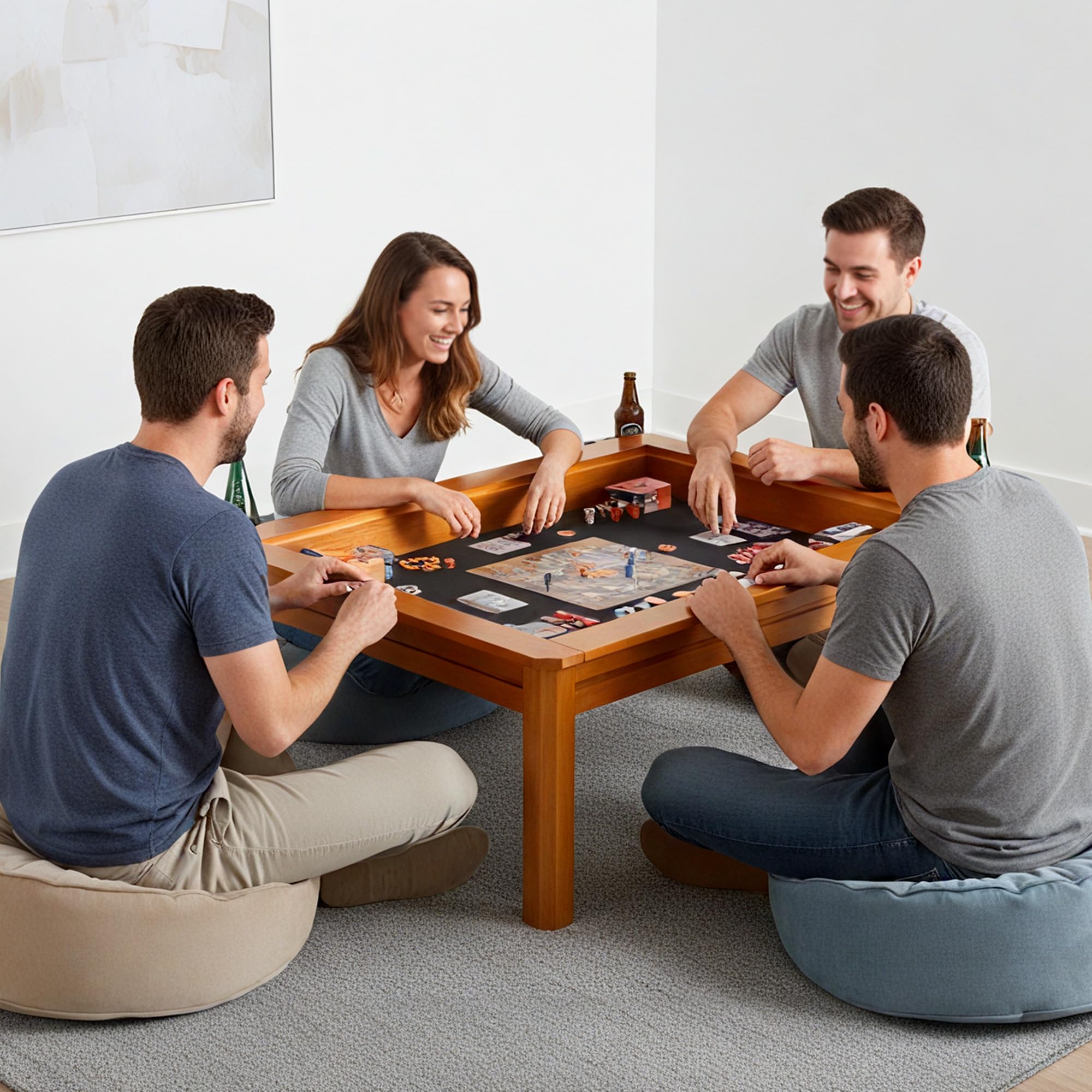 Solid Wood Board Game Coffee Table with Removable Top 3-in-1