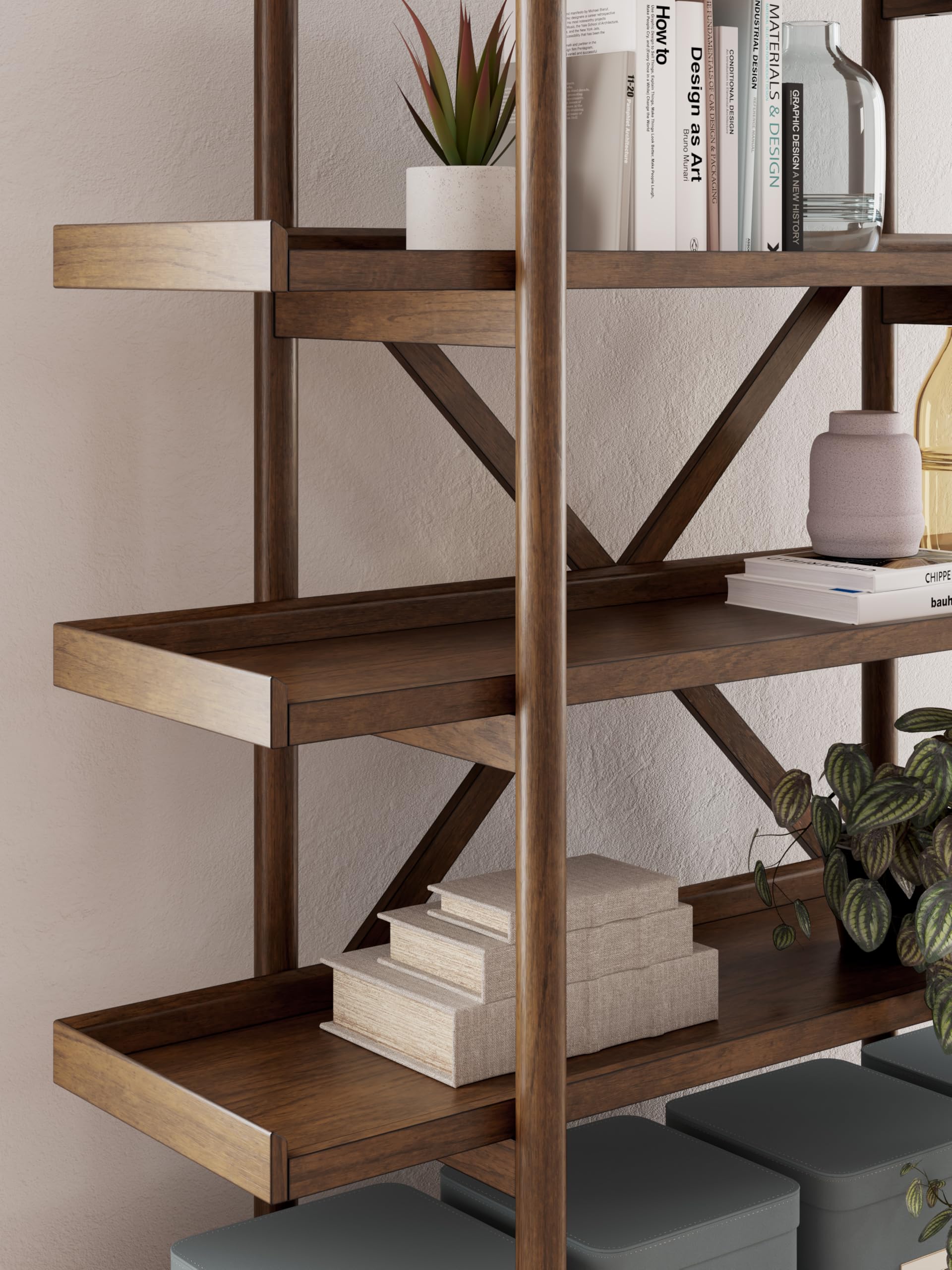 Lyncott 5-Tier Etagere Bookcase 70" Light Brown