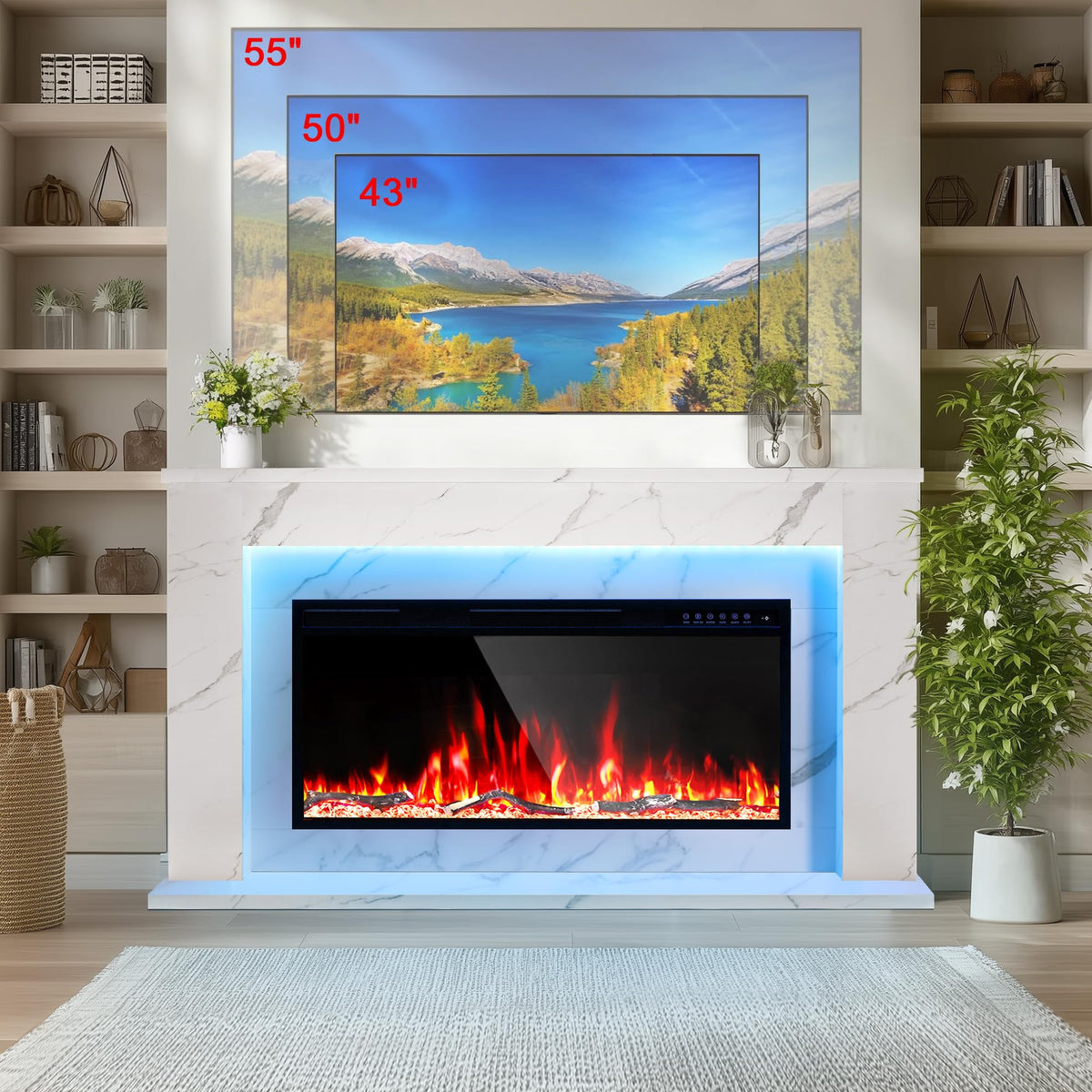60 Inch Electric Fireplace with Mantel and Heater