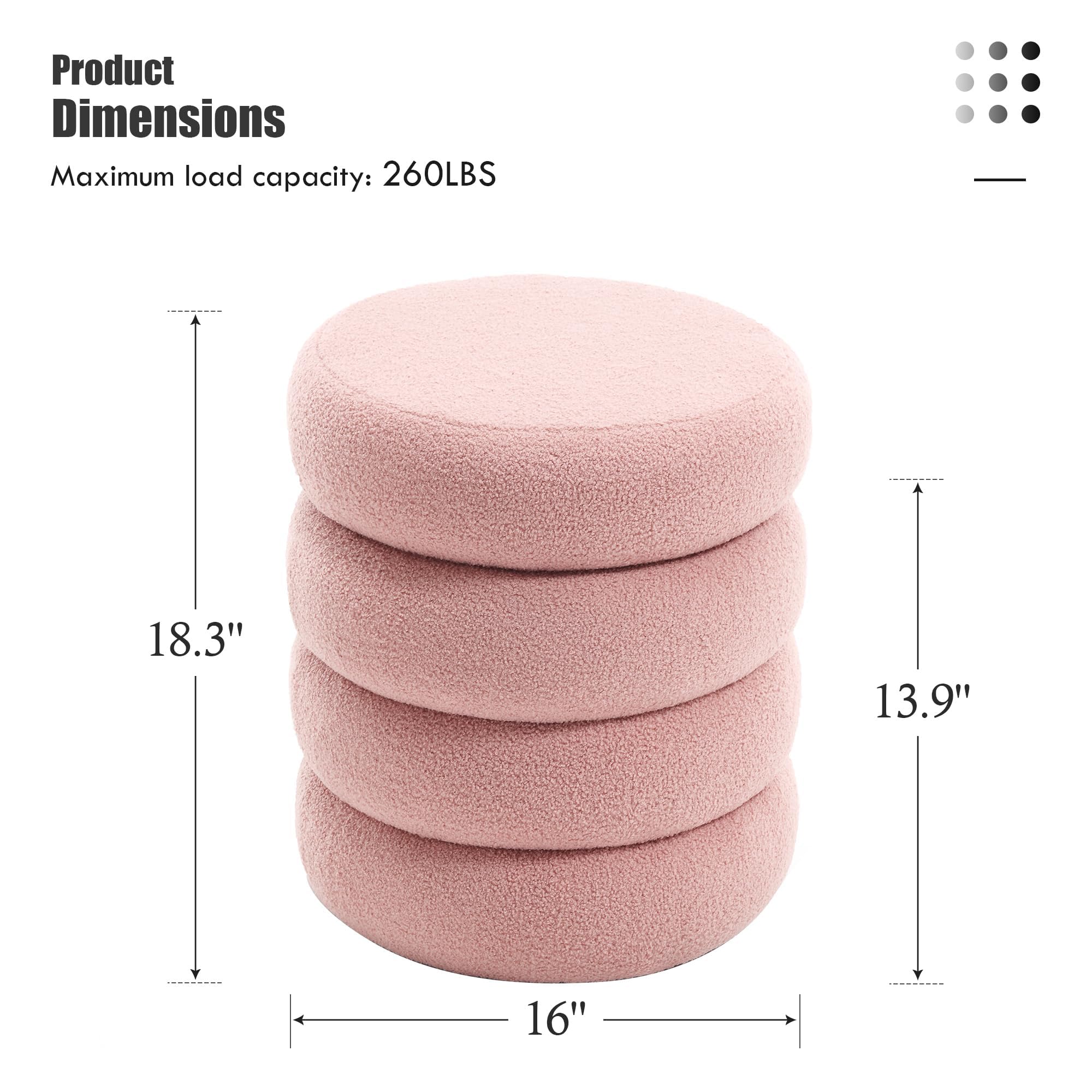 Round Storage Ottoman with Sherpa Fabric