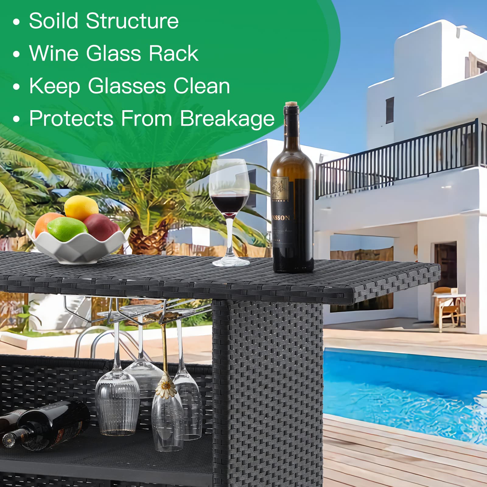 Outdoor Wicker Bar Table with Wine Glass Rack