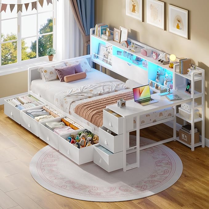 Twin Corner Bed with Storage and Desk