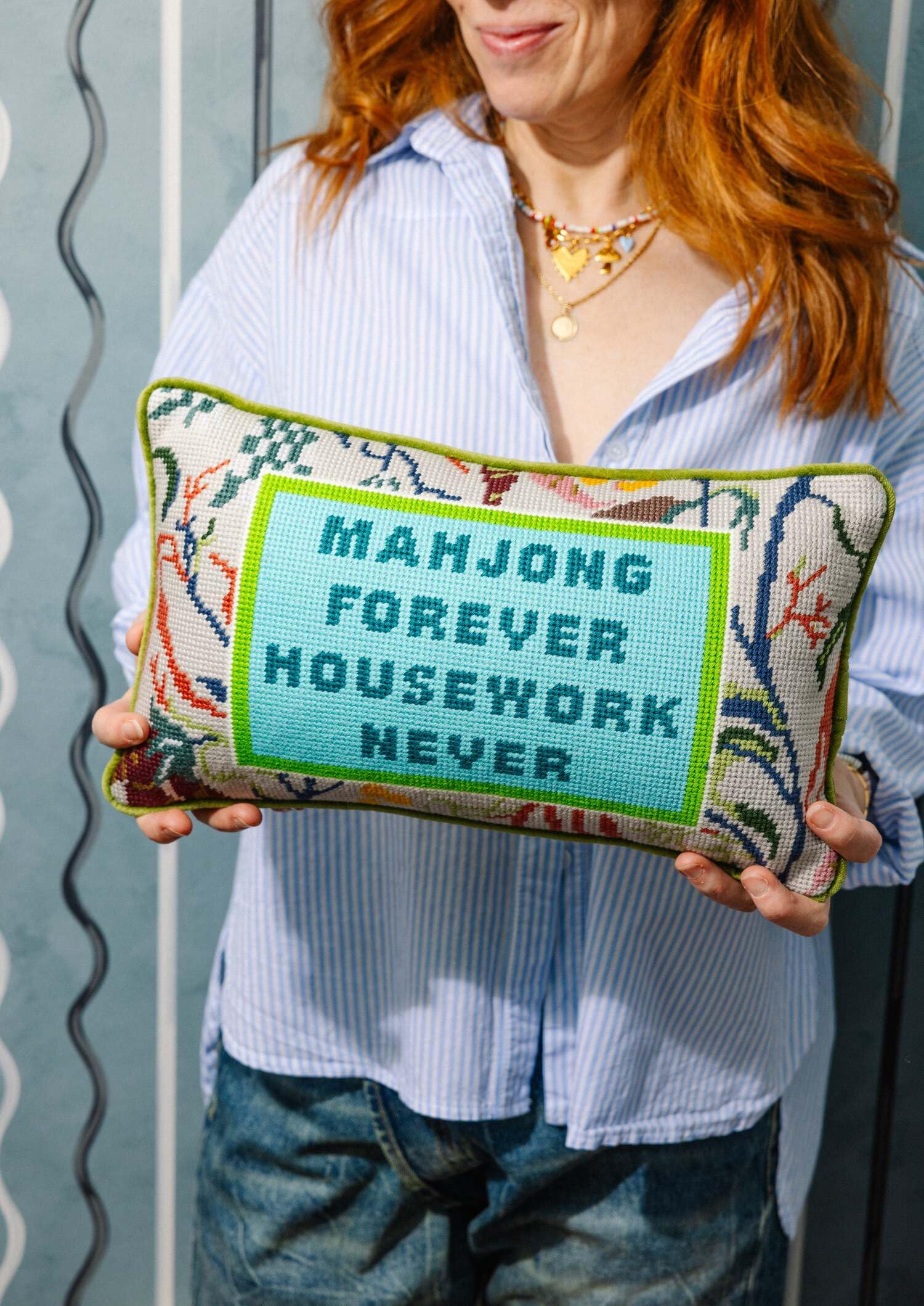 Mahjong Needlepoint Throw Pillow 9x15