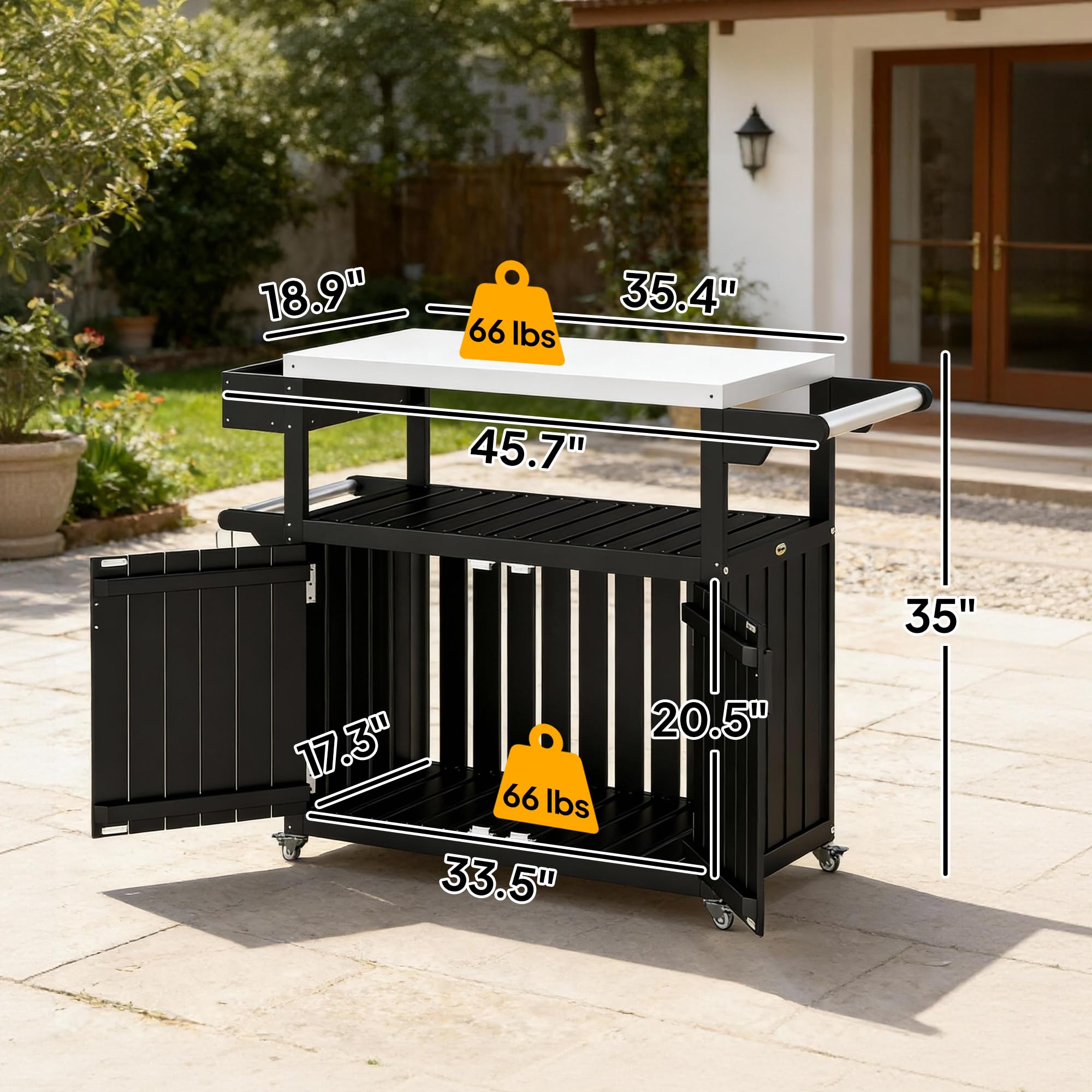 Outdoor Bar Cart with Storage Cabinet