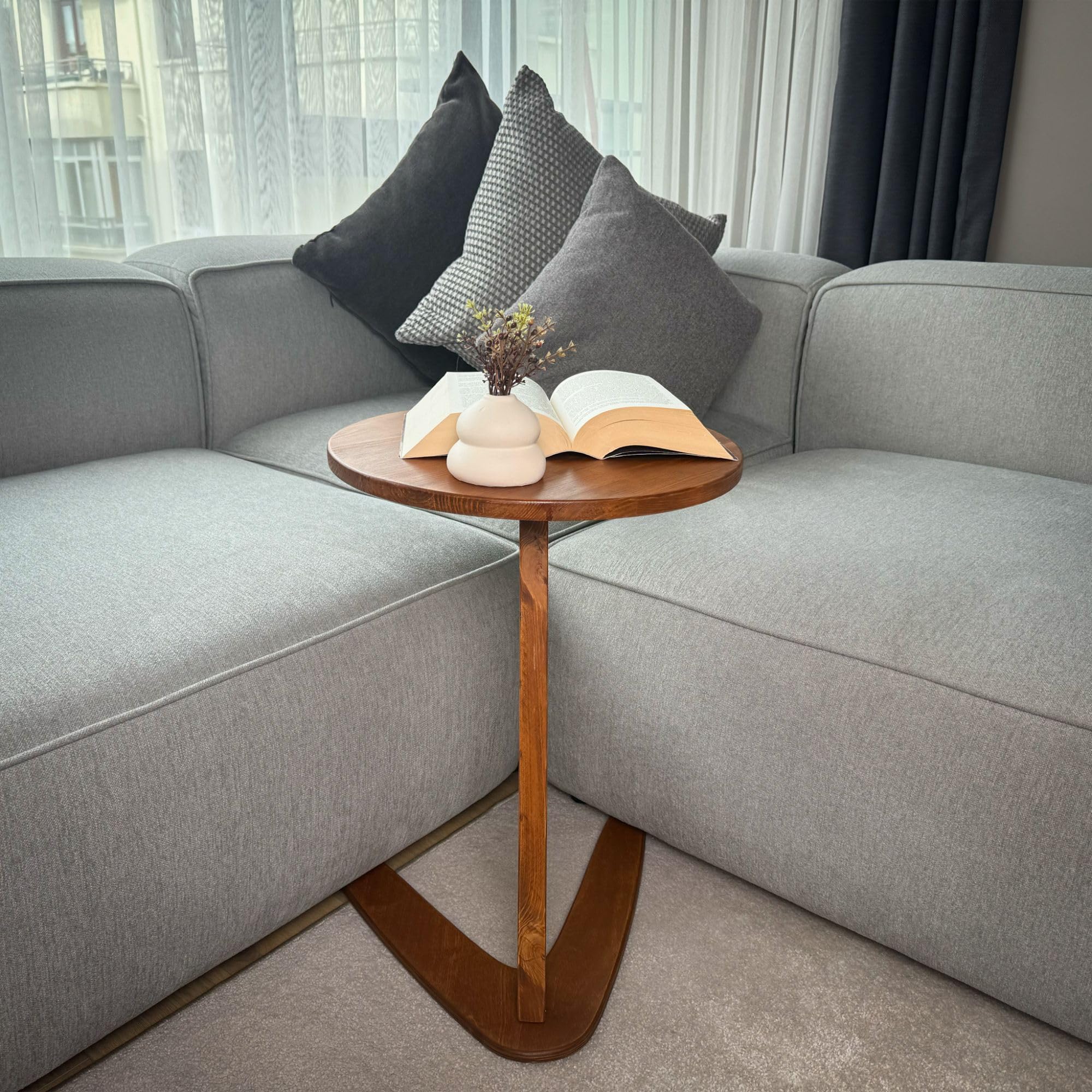 C-Shaped Solid Wood End Table