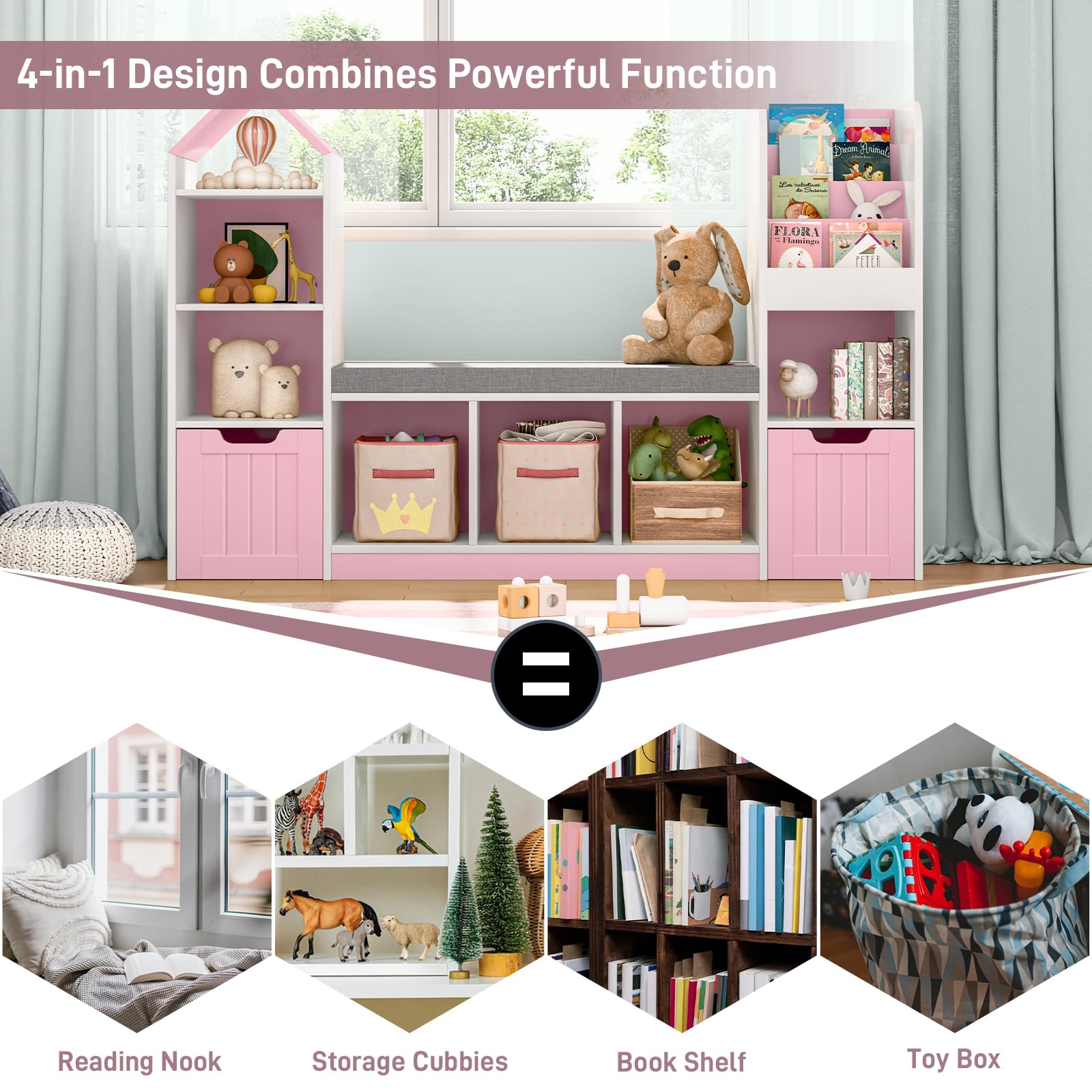 Kids Bookshelf with Reading Nook and Storage