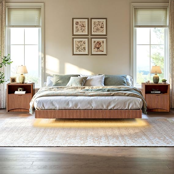 Queen Platform Bed with LED Lights and Nightstands