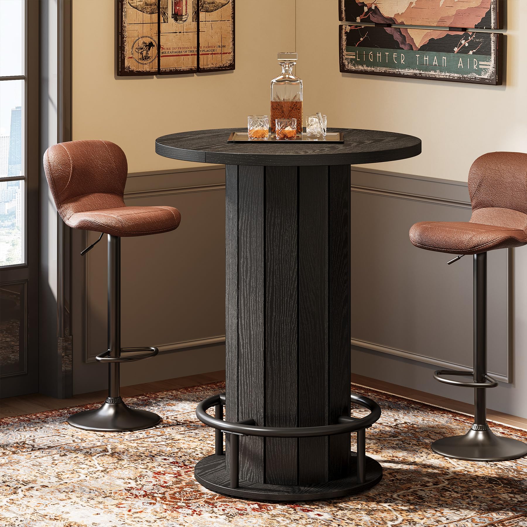 Round Bar Table with Metal Ring Footrest
