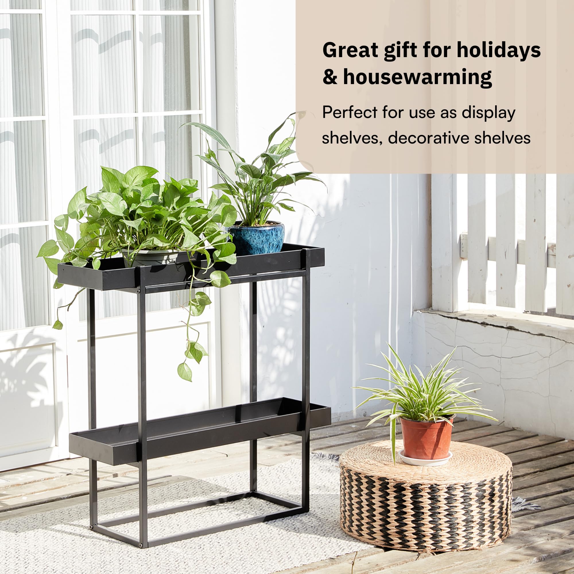 2-Tier Plant Stand Indoor Outdoor - Heavy Duty Iron Black