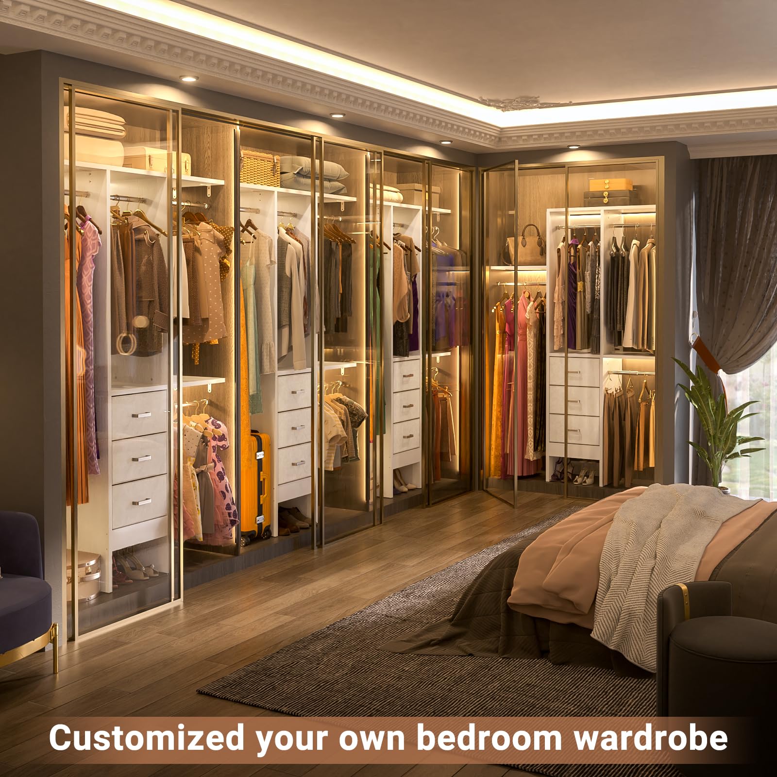 4ft Closet Organizer System with 3 Fabric Drawers and Adjustable Shelves
