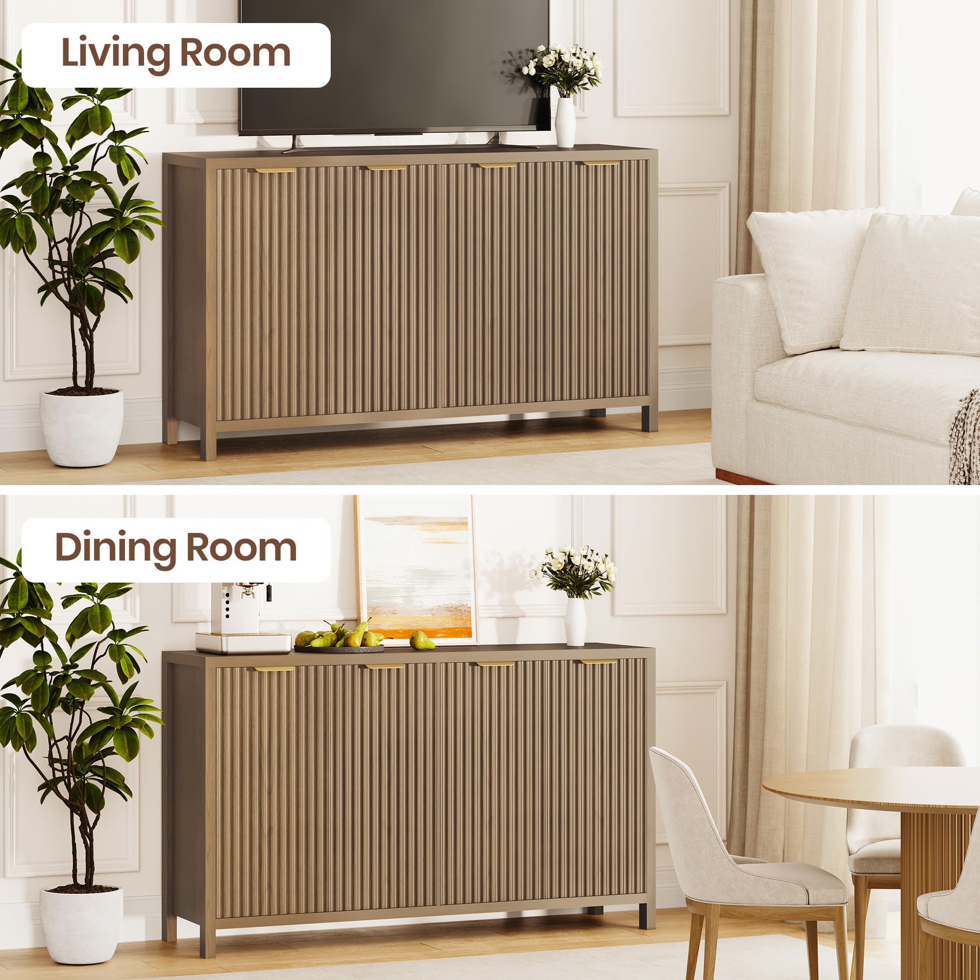 Fluted Buffet Cabinet with Storage 55" Sideboard with 4 Doors