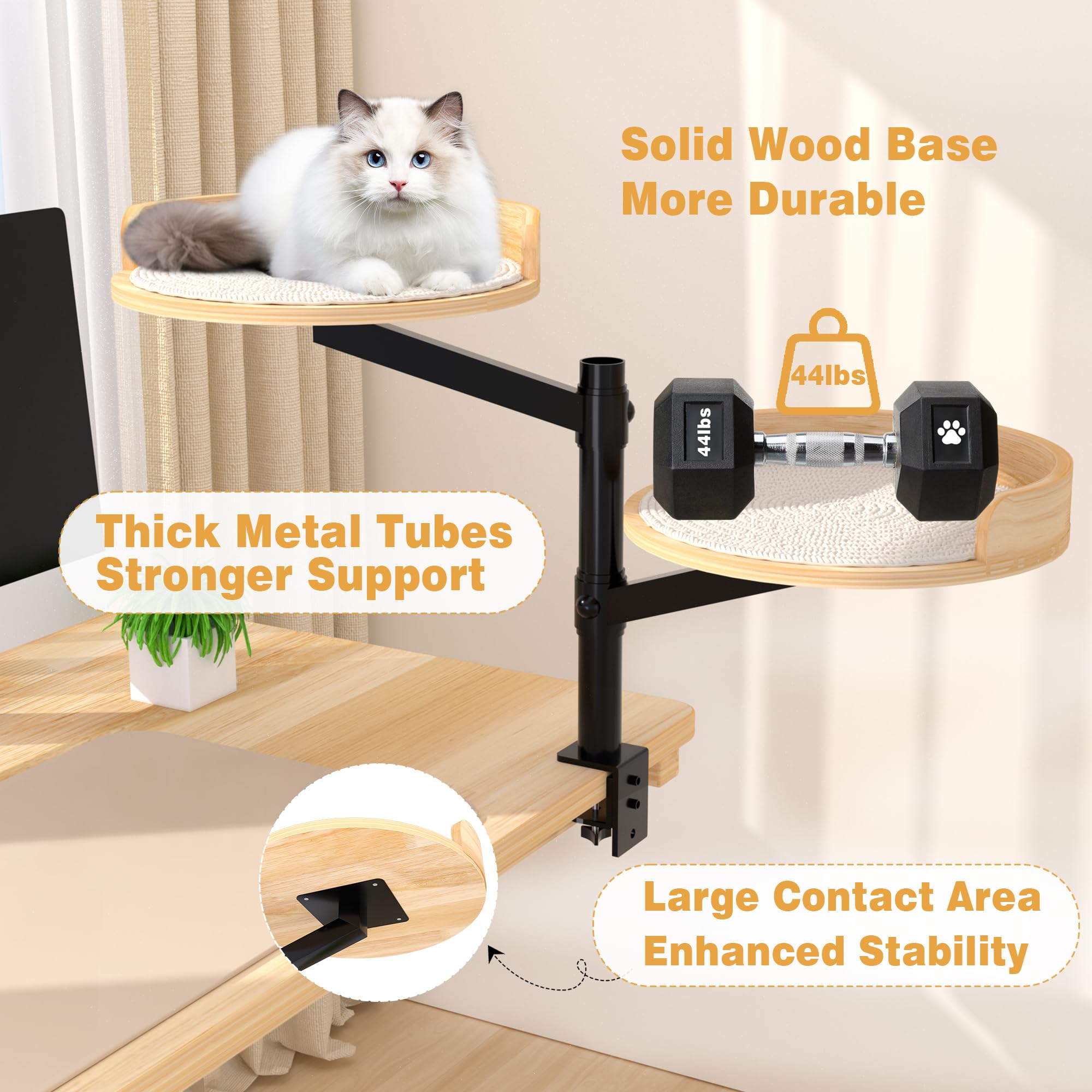 Double Cat Desk Bed - 360° Rotating Height Adjustable