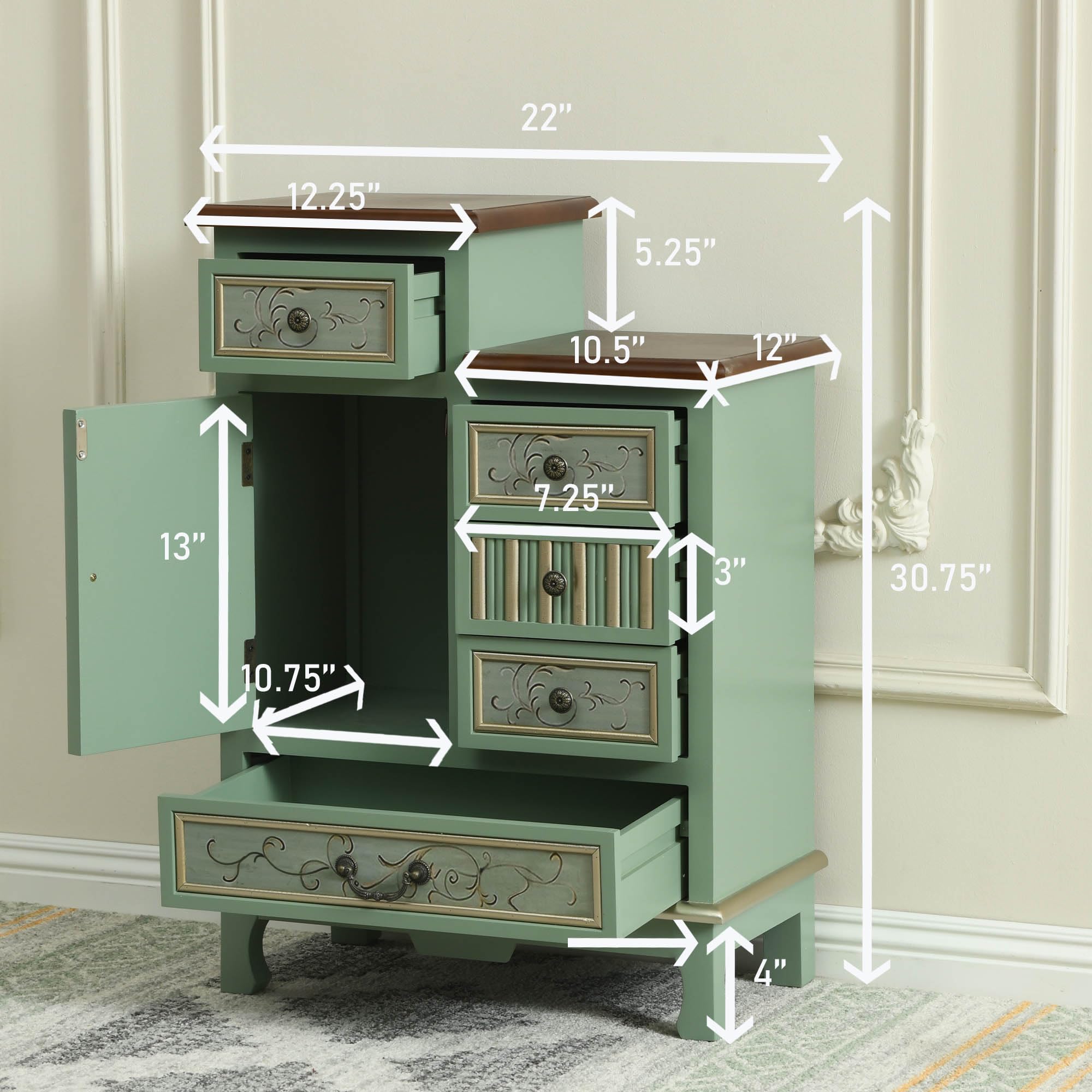 Vintage Accent Chest with 5-Drawers and Door