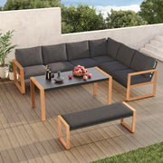 Aluminum L-Shaped Outdoor Sectional Sofa with Dining Table and Bench