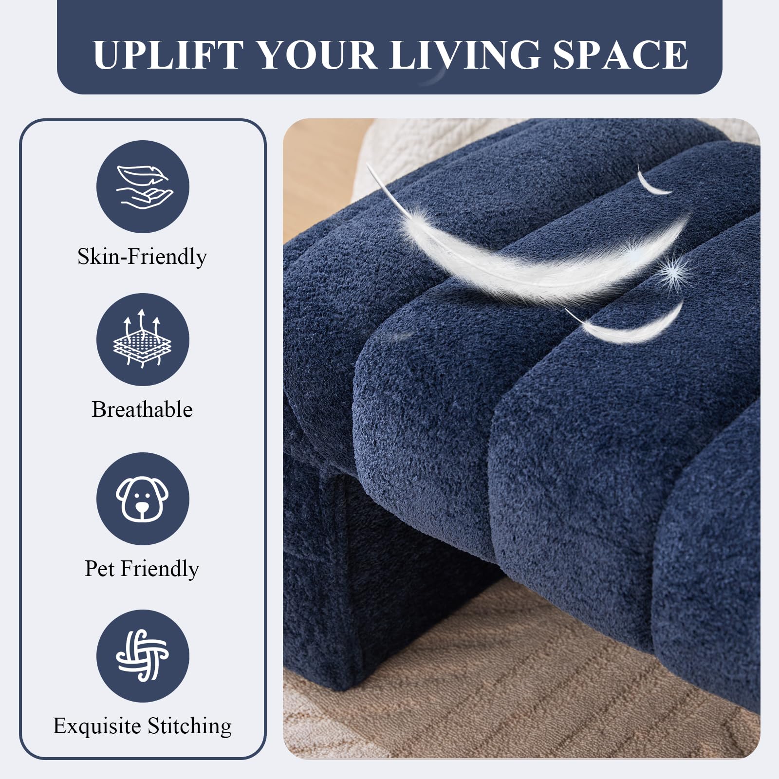 Ottoman Bench Navy Teddy Upholstered