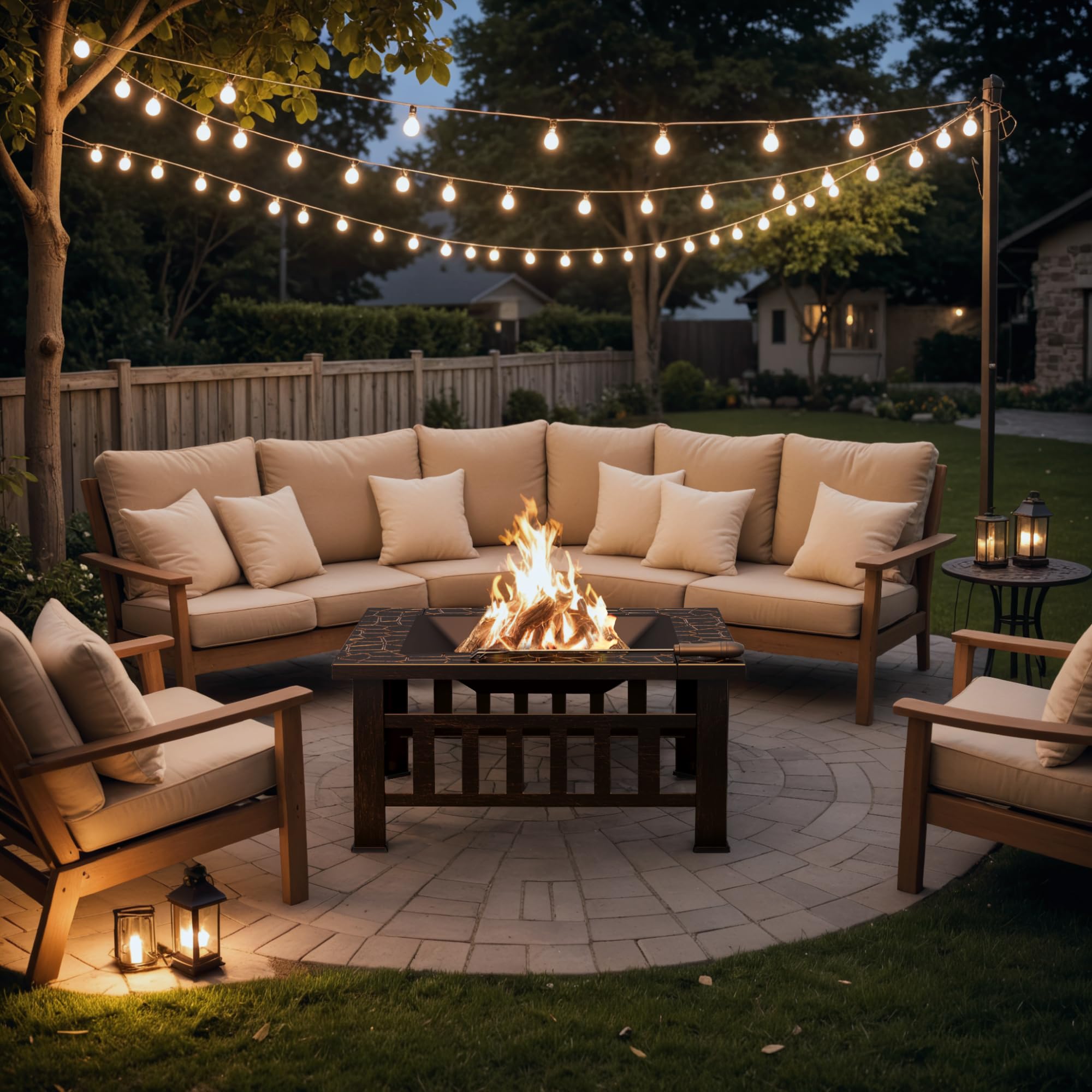 32 Inch Square Outdoor Fire Pit with Waterproof Cover