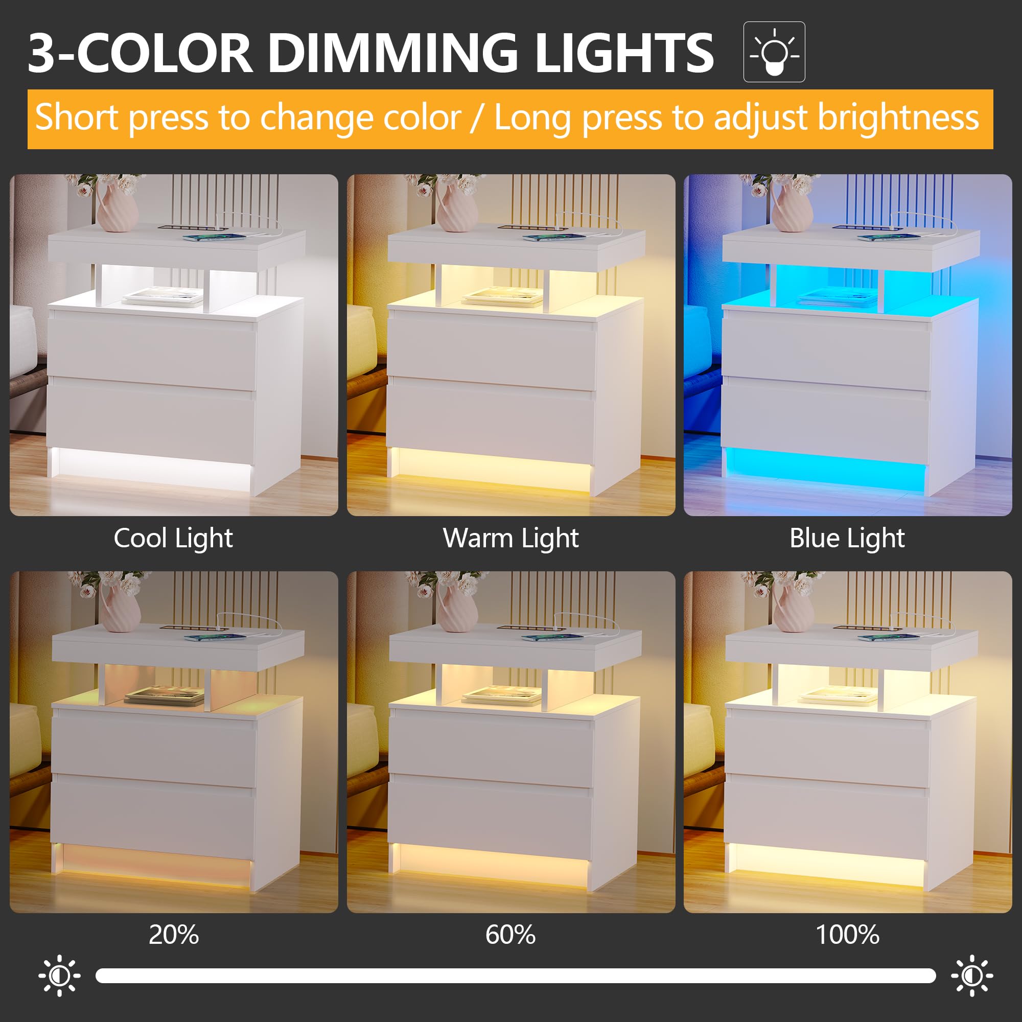 LED Nightstand with Charging Station