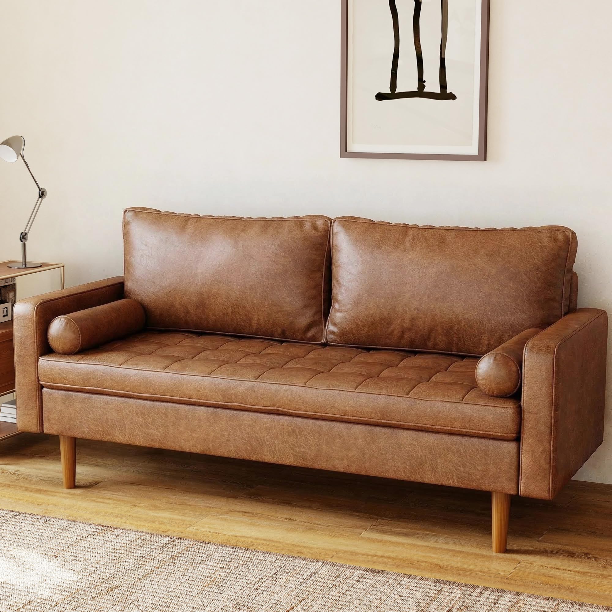 70" Mid-Century Faux Leather Loveseat