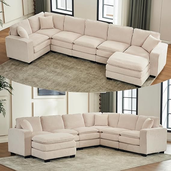 Large Modular Sectional Sofa 6-Seat with Ottoman