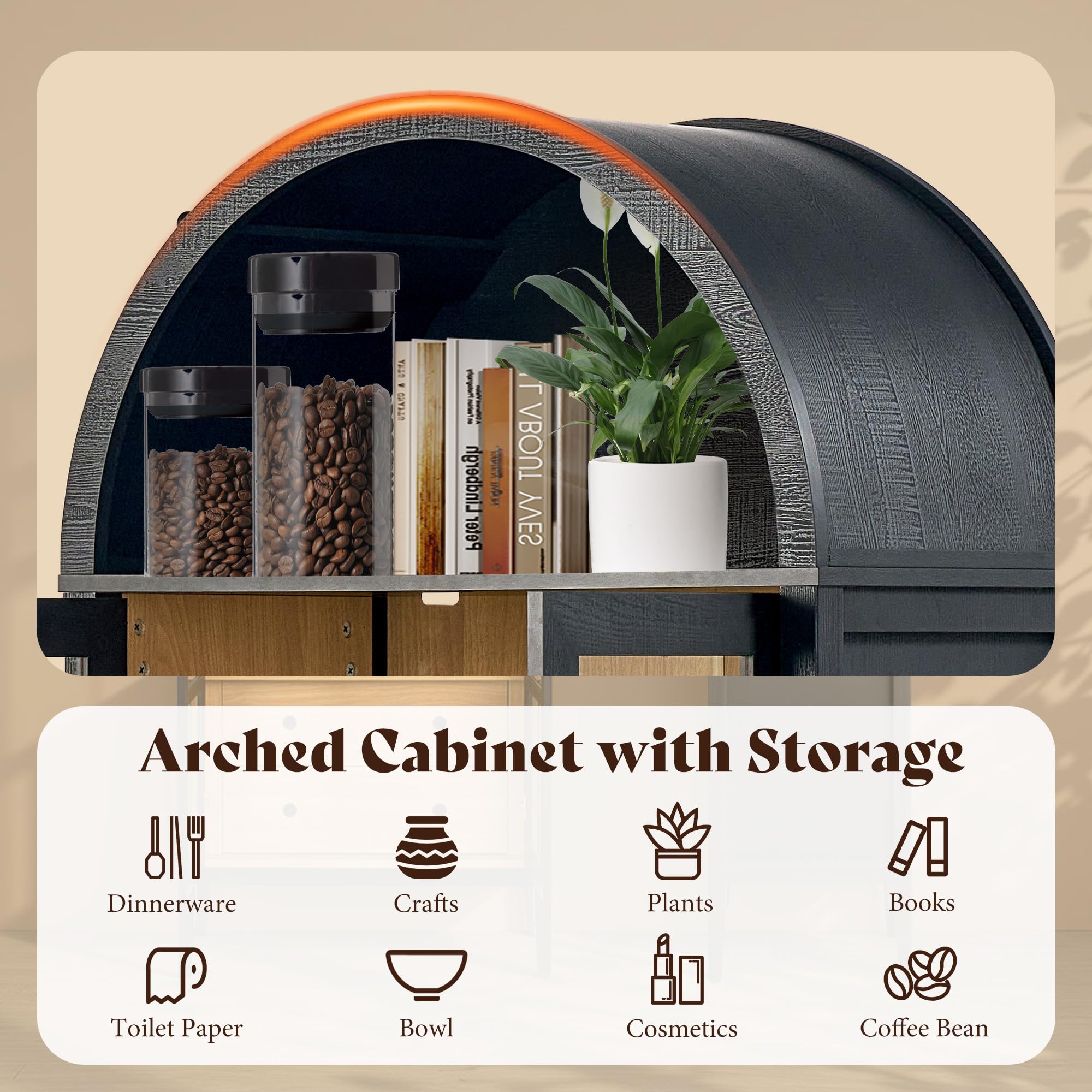 Tall Arched Storage Cabinet with Glass Doors