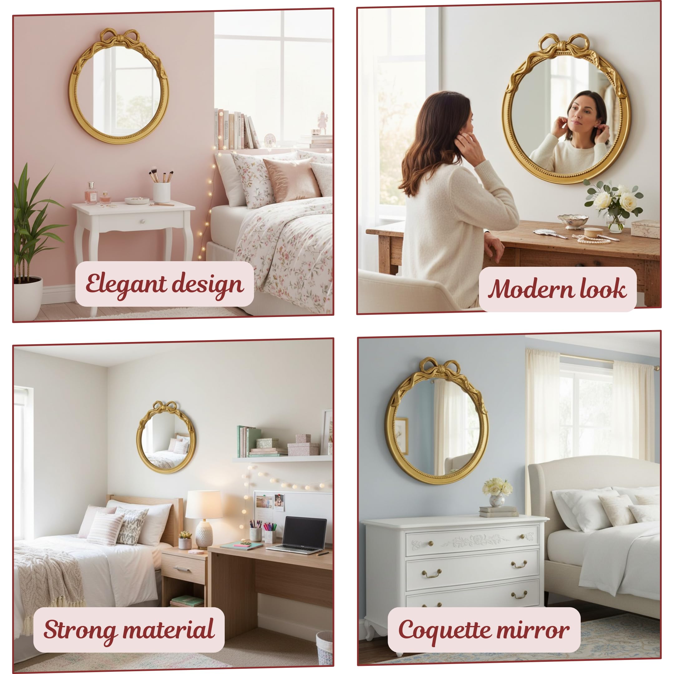 24-Inch Gold Bow Resin Mirror for Nursery
