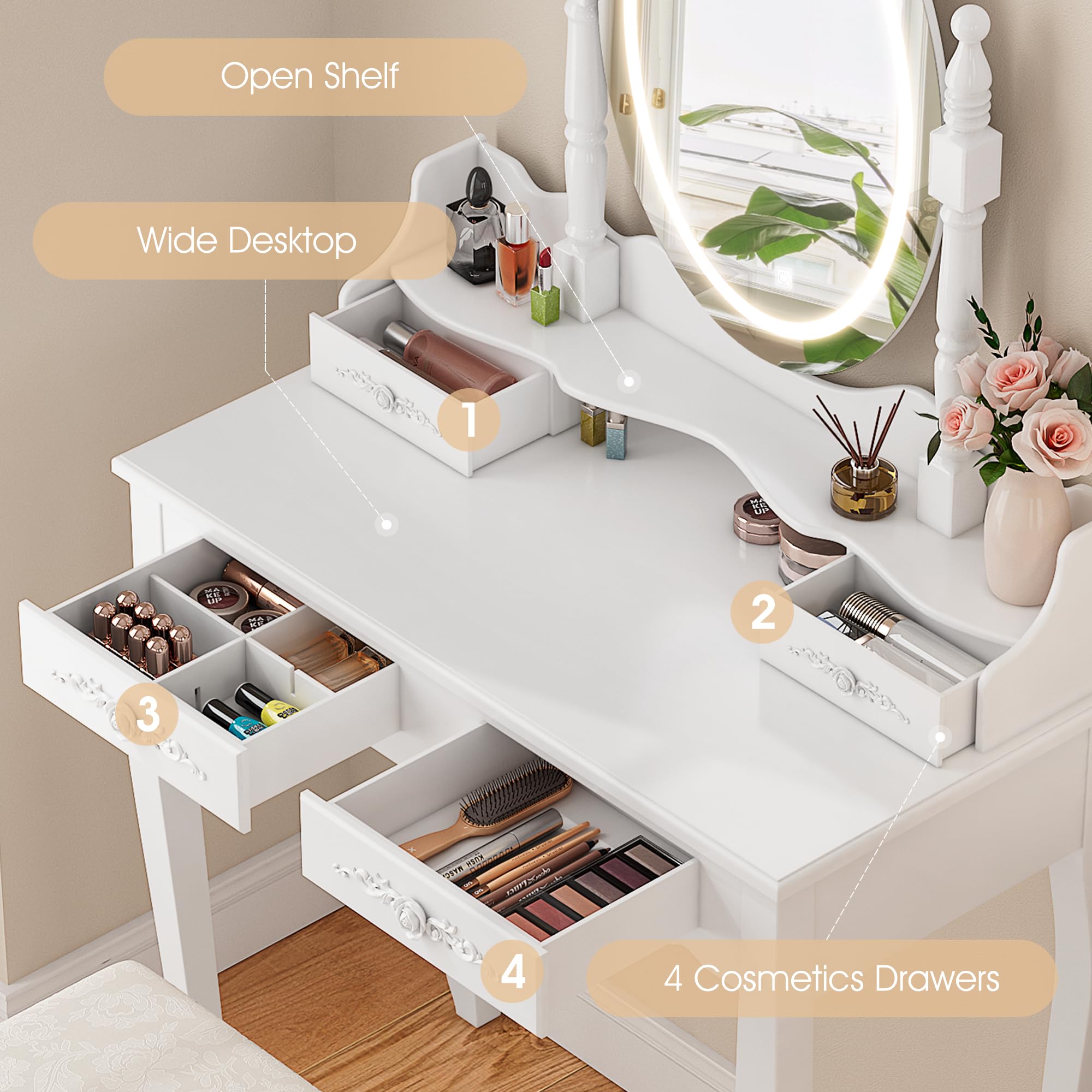 Vanity Desk with Mirror and Lights