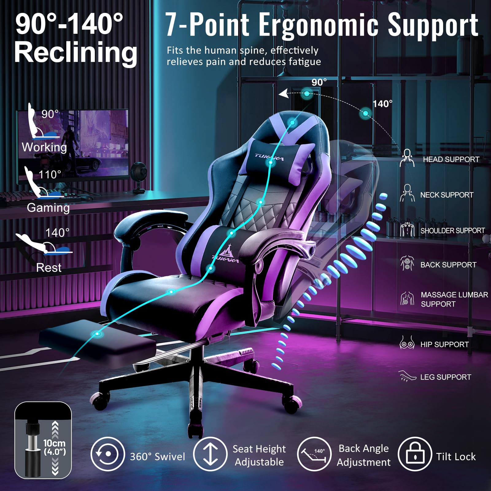 Ergonomic Gaming Chair with Footrest