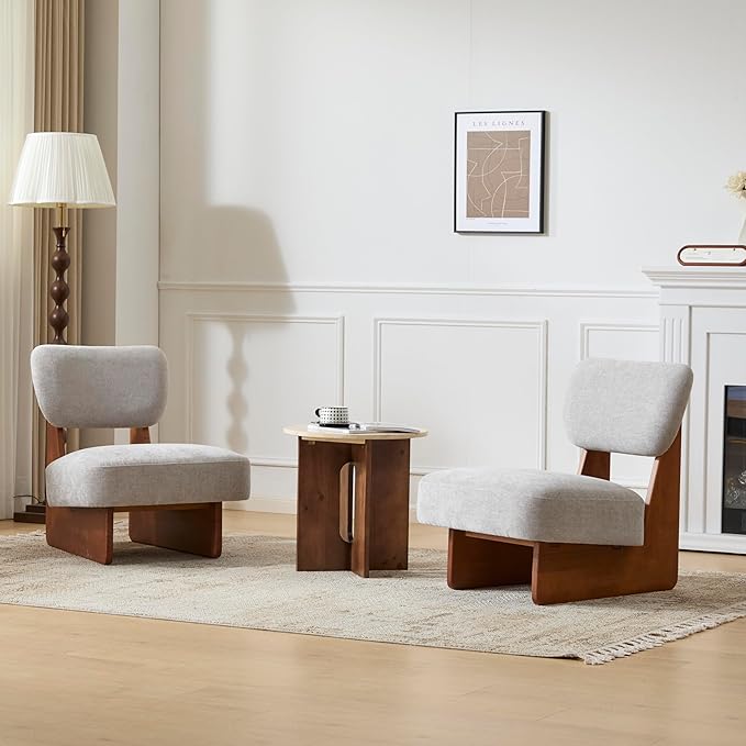 Low Profile Accent Chair Set of 2 - White Walnut