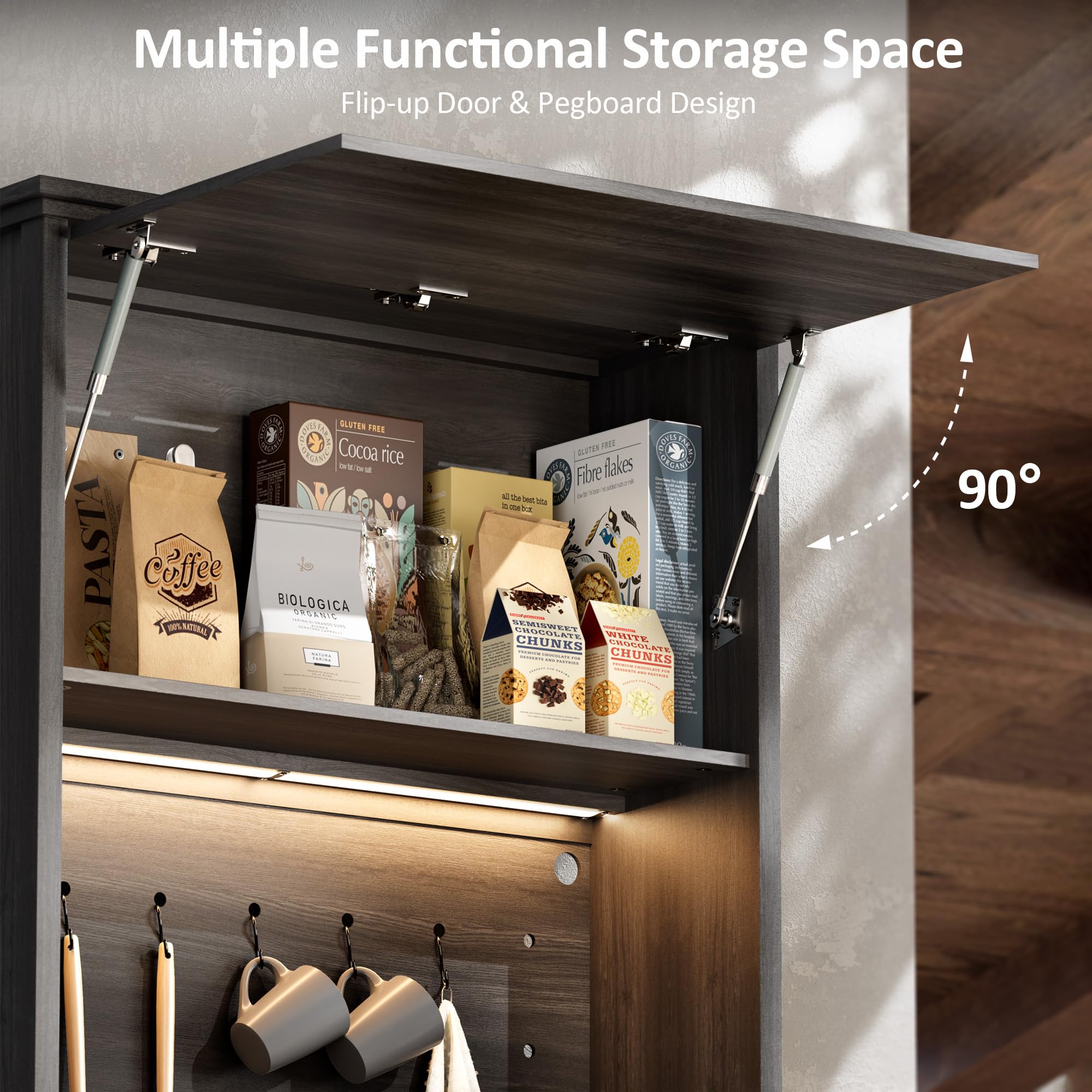72" Tall Kitchen Pantry with Hydraulic Flip Up Door