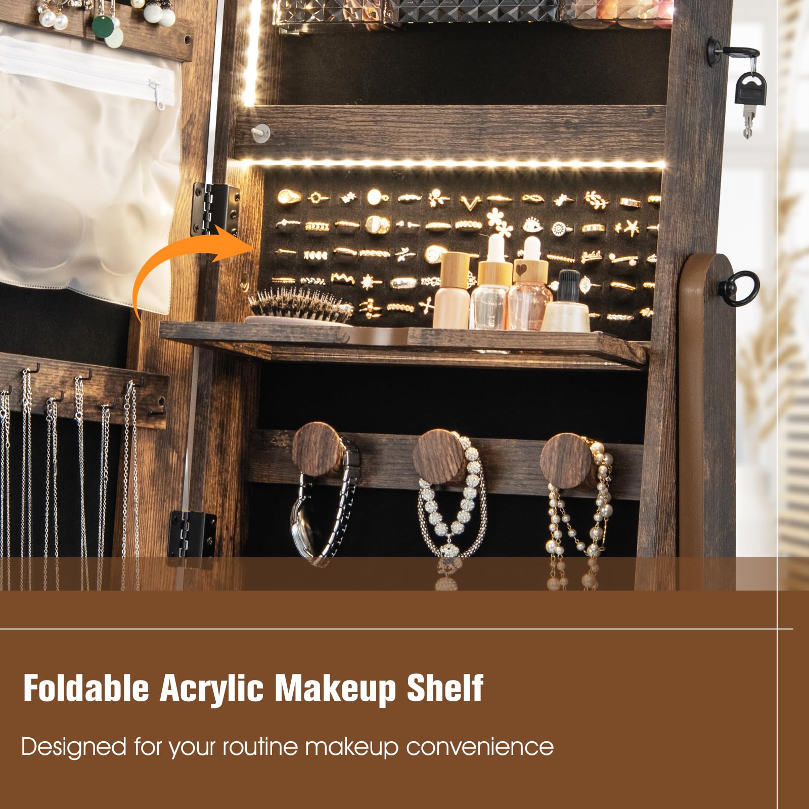 Rolling Jewelry Armoire with Full Length Mirror