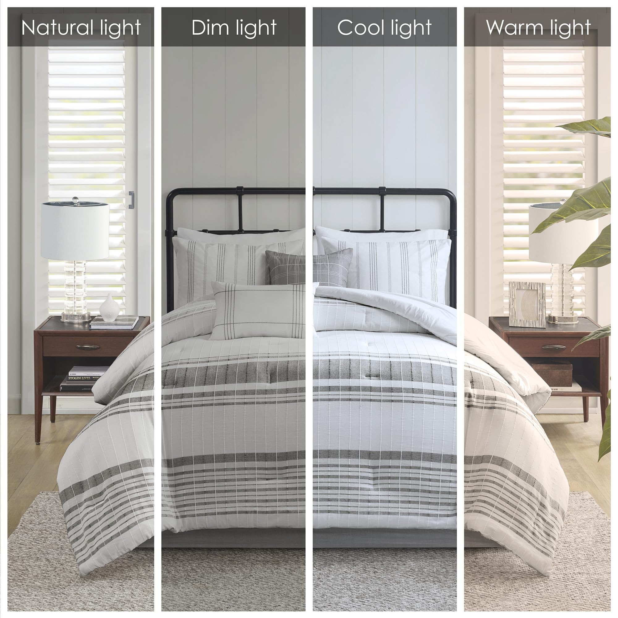 Morgan Cotton Comforter Set - King Size Striped Jacquard Bedding