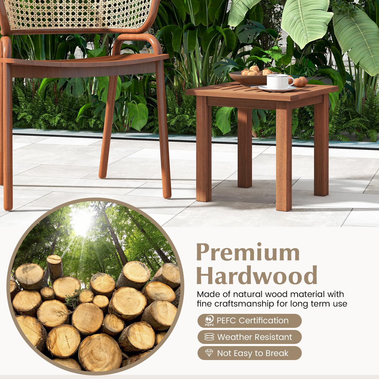 17.5 Inch Square Hardwood Outdoor Side Table